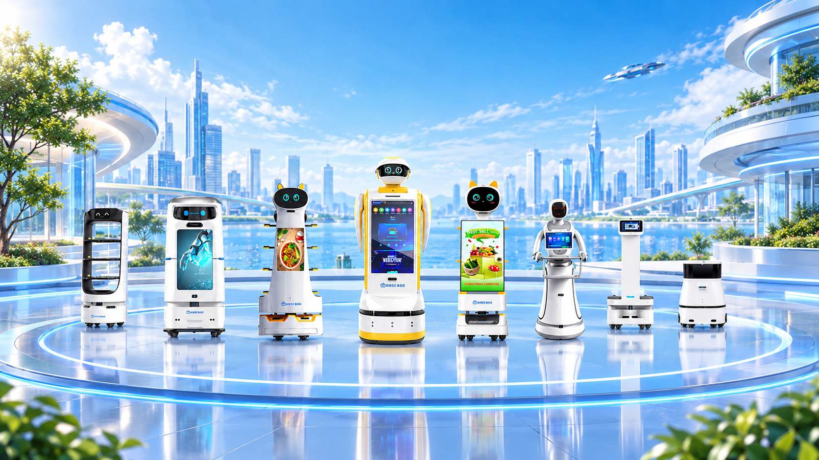 Anseboo Service-Roboter für den gewerblichen Einsatz auf einer Showroom-Bühne